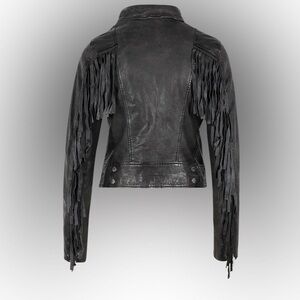 Mauritius Zoe Black Fringed Leather Jacket